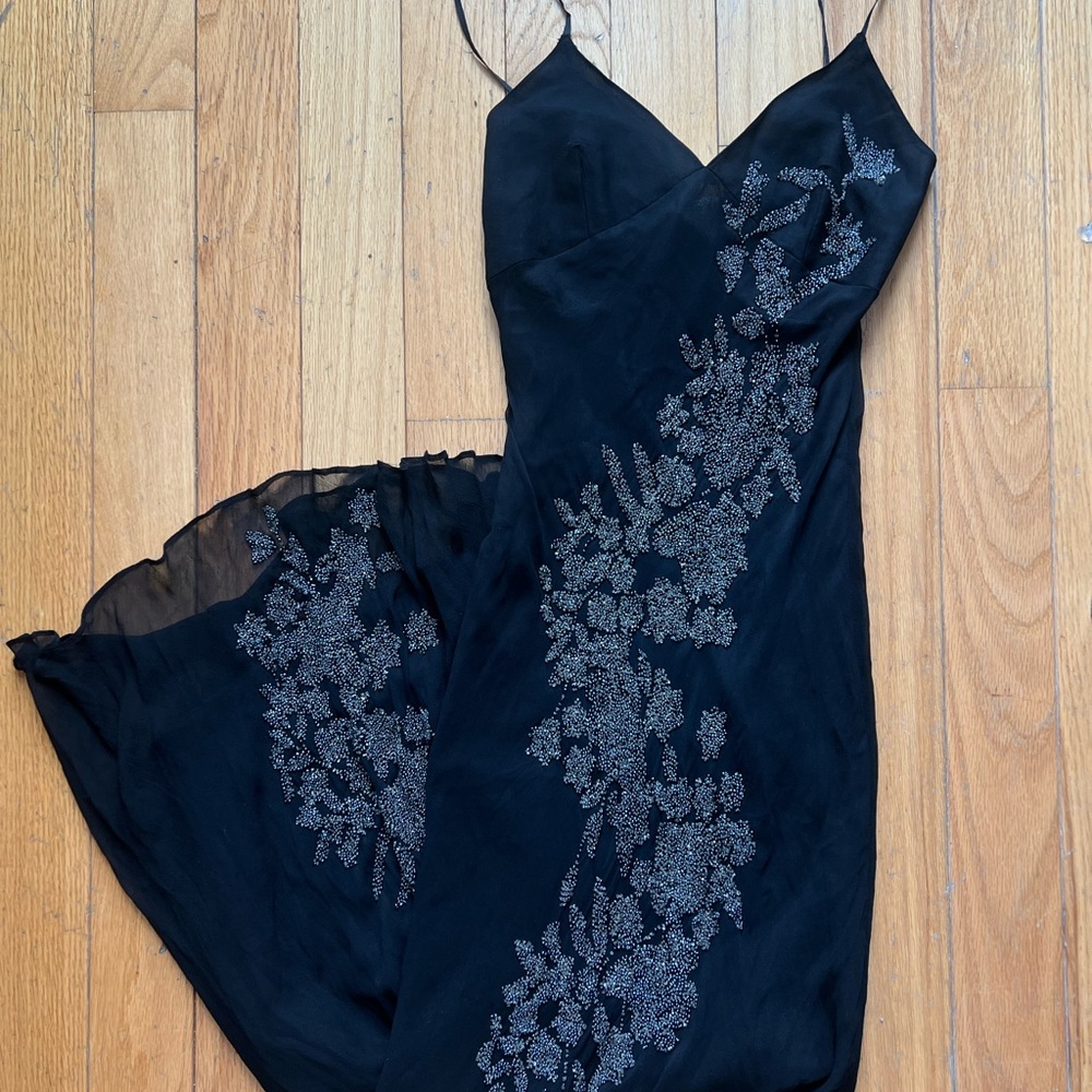 Elegant Black Dress with Silver Floral Design